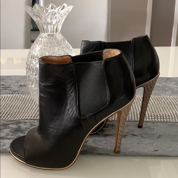 Leather open toe snake embossed heeled booties - Picture 2 of 4